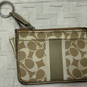 Vintage Coach Gold and Cream Keychain Pouch, Wristlet, Coin Purse, Card Holder